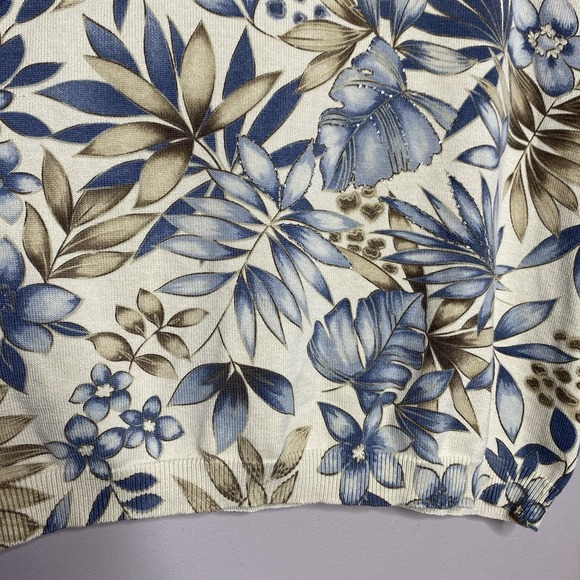 Vintage ALFRED DUNNER Cream Blue Beige Floral Beaded Knit Top Short Sleeve SZ 1X - Picture 3 of 14